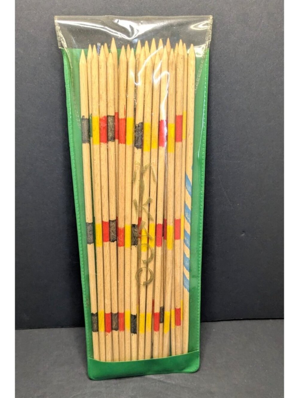 Vintage Wooden Mikado Pick-Up Sticks Game In Original Green Sleeve